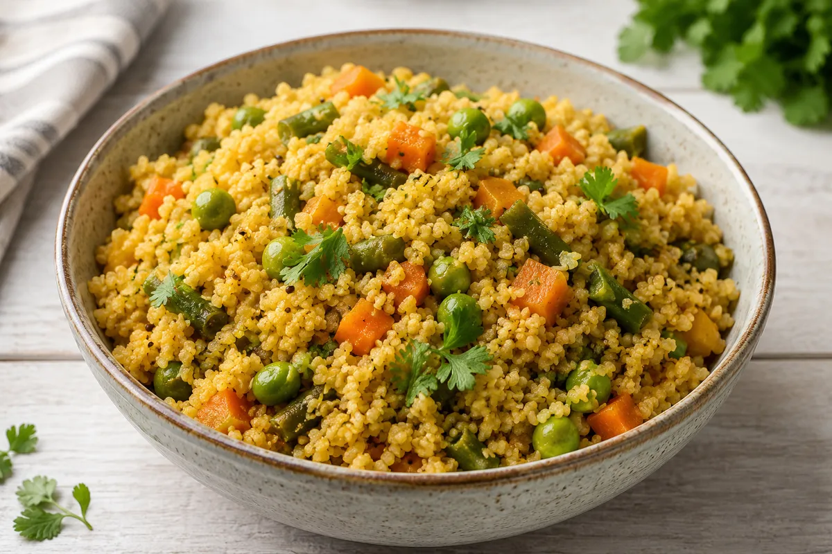 A bowl of savoury vegetable dalia